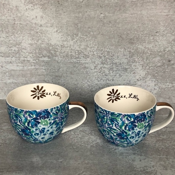 Lilly Pulitzer Ceramic Mugs Cups 2 Piece Blue Floral Print - Picture 4 of 10